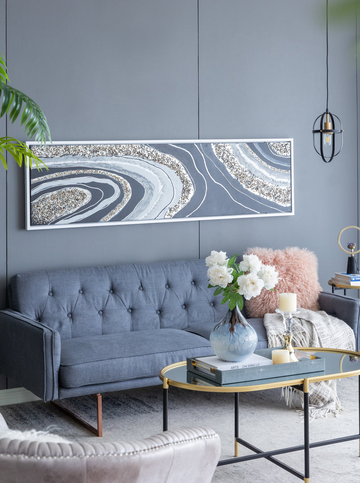 Elongated Rectangle Wall Art with Silver Frame Multicolor abstract swirl by HouseOfZazla on Tampa Home & Garden Store