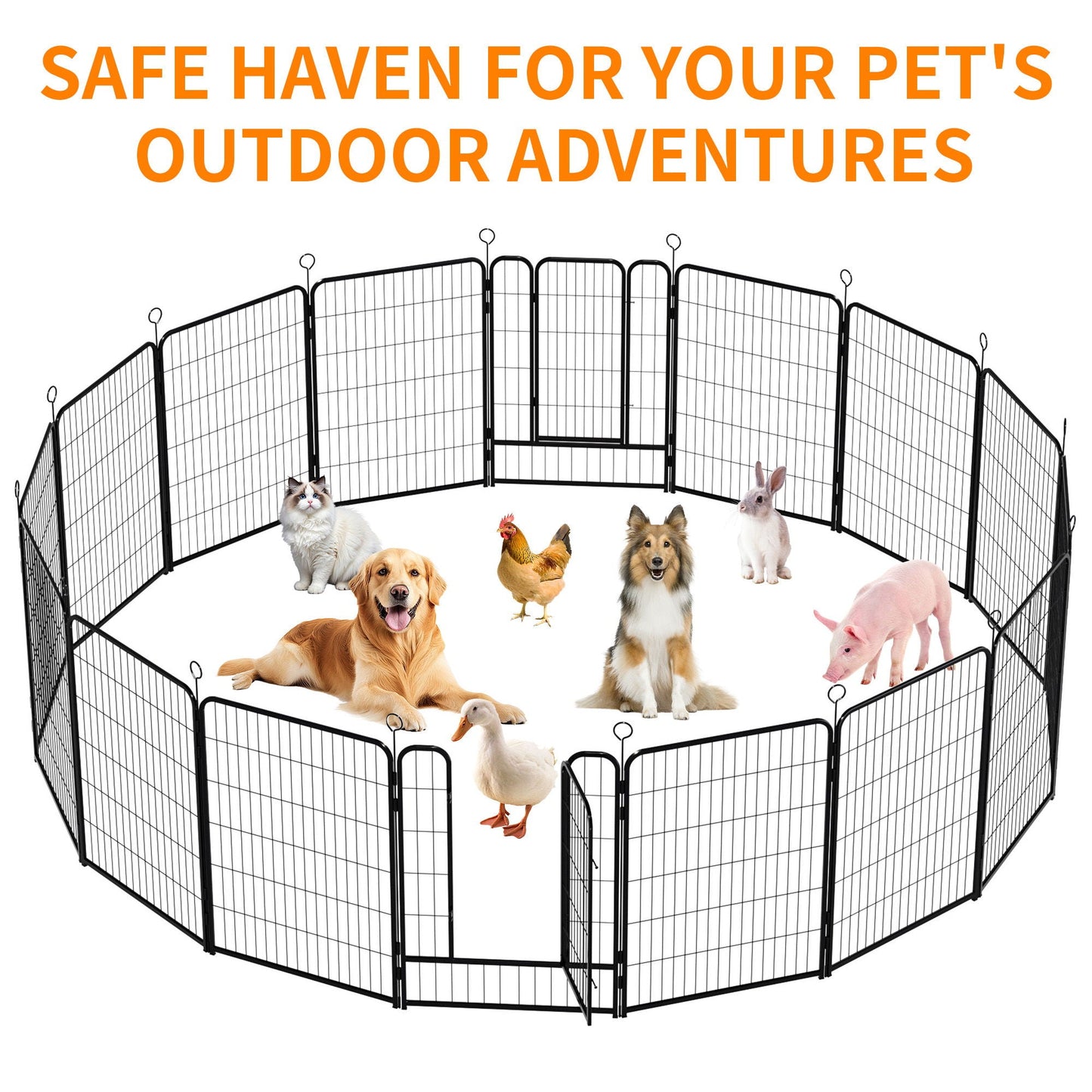 Dog playpen 16-panel black indoor/outdoor pet fence with anti-skid base on Tampa Home & Garden Store