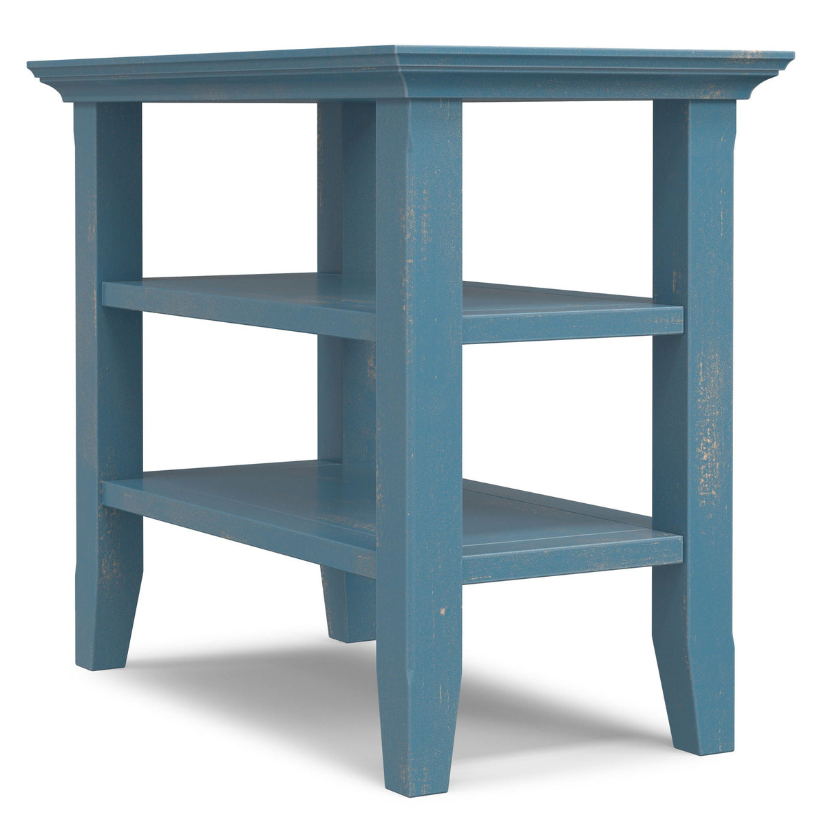 Acadian Narrow Side Table handcrafted blue by HouseOfZazla with two shelves and square legs on Tampa Home & Garden Store