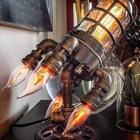 Steampunk Flame Effect Lamp – Remote Control Vintage Industrial Table Light Decor - Tampa Home & Garden Store
