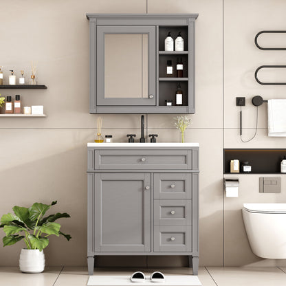 Gray Bathroom Vanity with a Top Sink and Cabinet