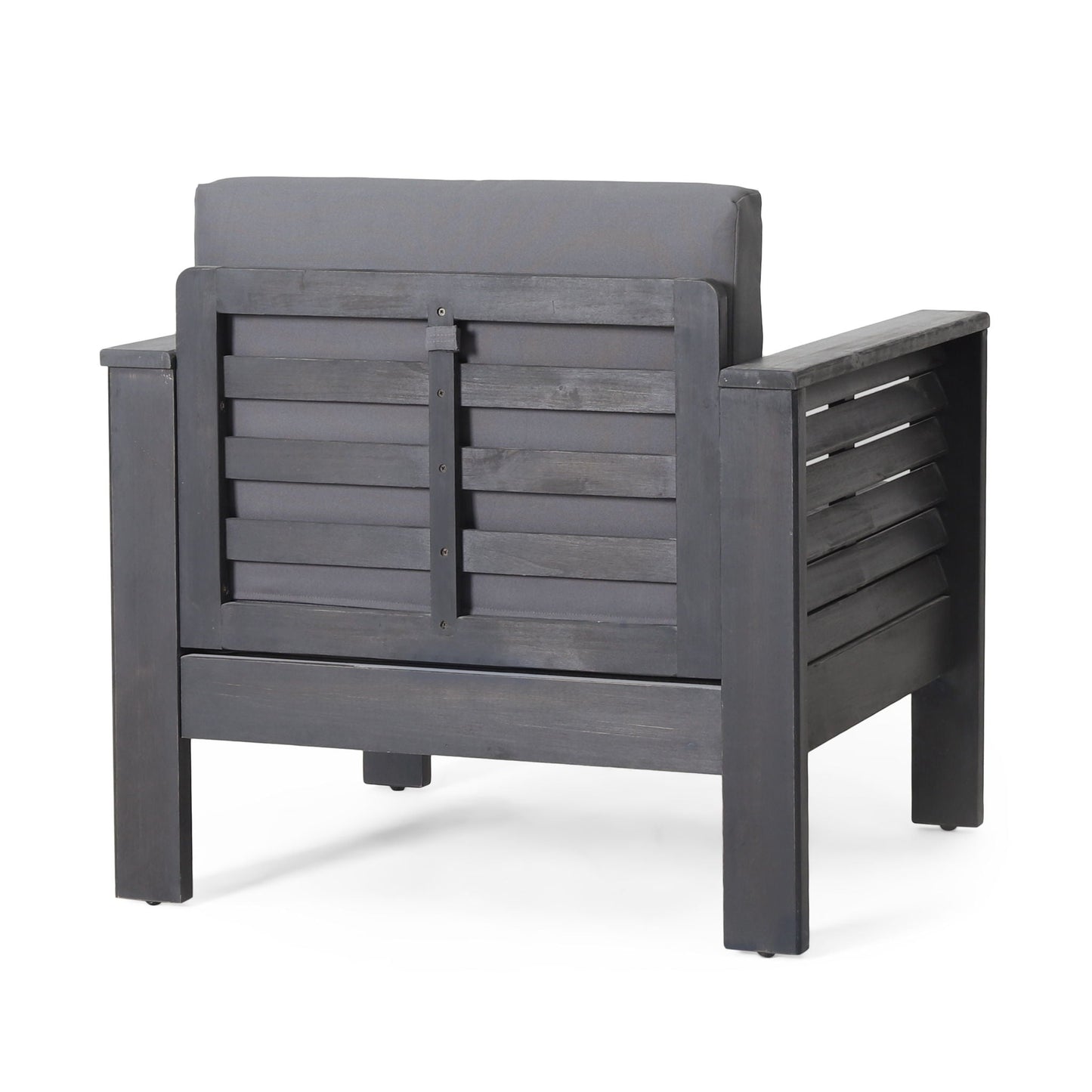 Slat Design Club Chair with Cushions, dark wood outdoor chair with gray cushion by HouseOfZazla on Tampa Home & Garden Store