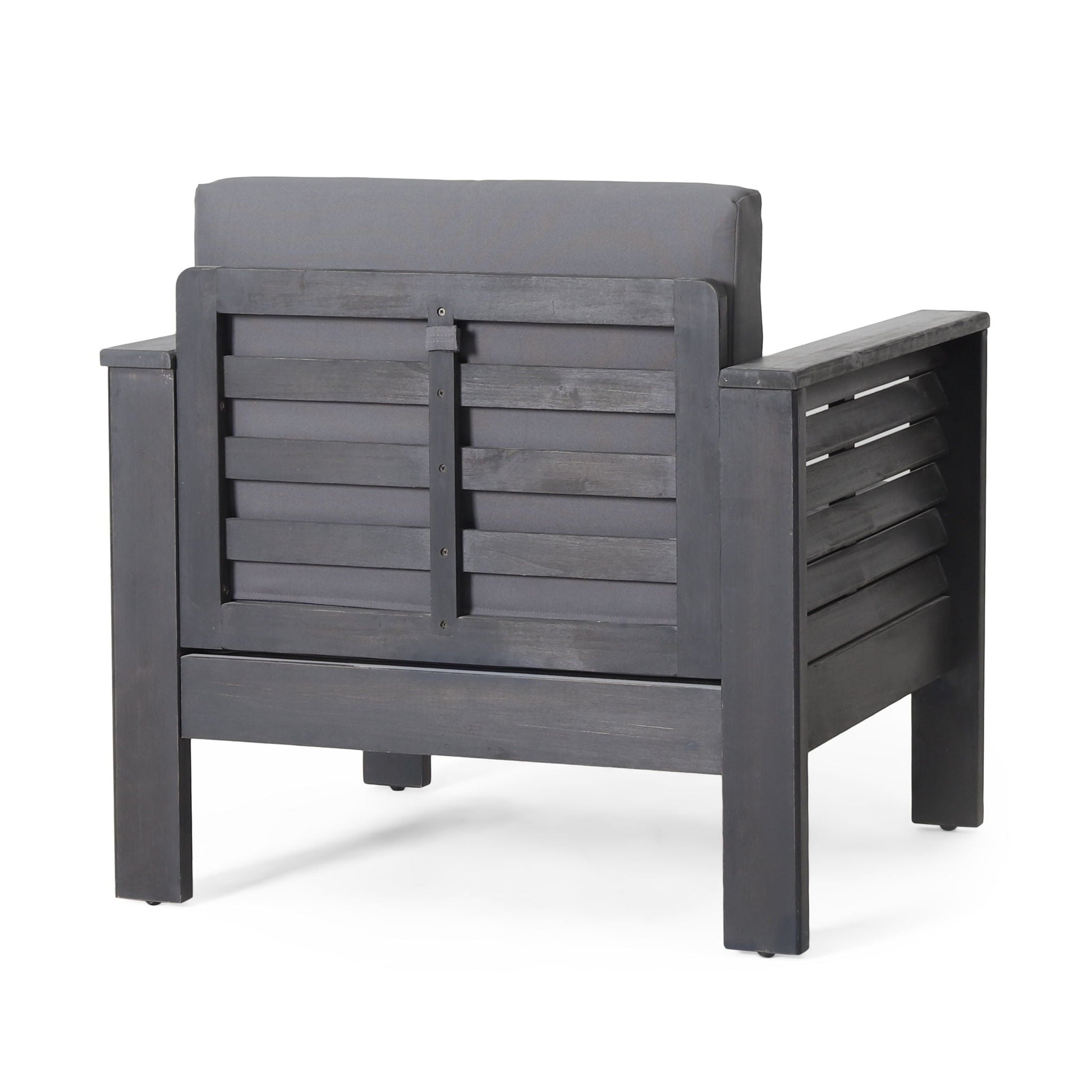 Slat Design Club Chair with Cushions, dark wood outdoor chair with gray cushion by HouseOfZazla on Tampa Home & Garden Store
