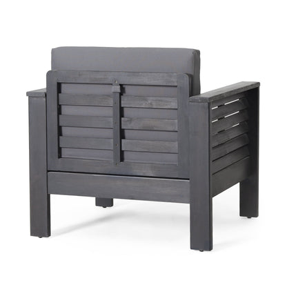 Slat Design Club Chair with Cushions, dark wood outdoor chair with gray cushion by HouseOfZazla on Tampa Home & Garden Store