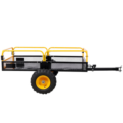 Heavy-Duty Tow-Behind Dump Cart with Steel Bed, yellow frame, black mesh bed HouseOfZazla on Tampa Home & Garden Store