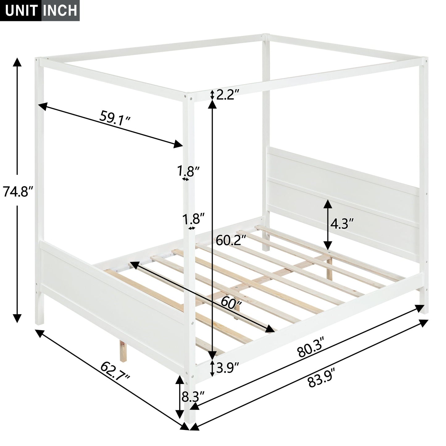 Modern Canopy Platform Bed and Wooden Headboard