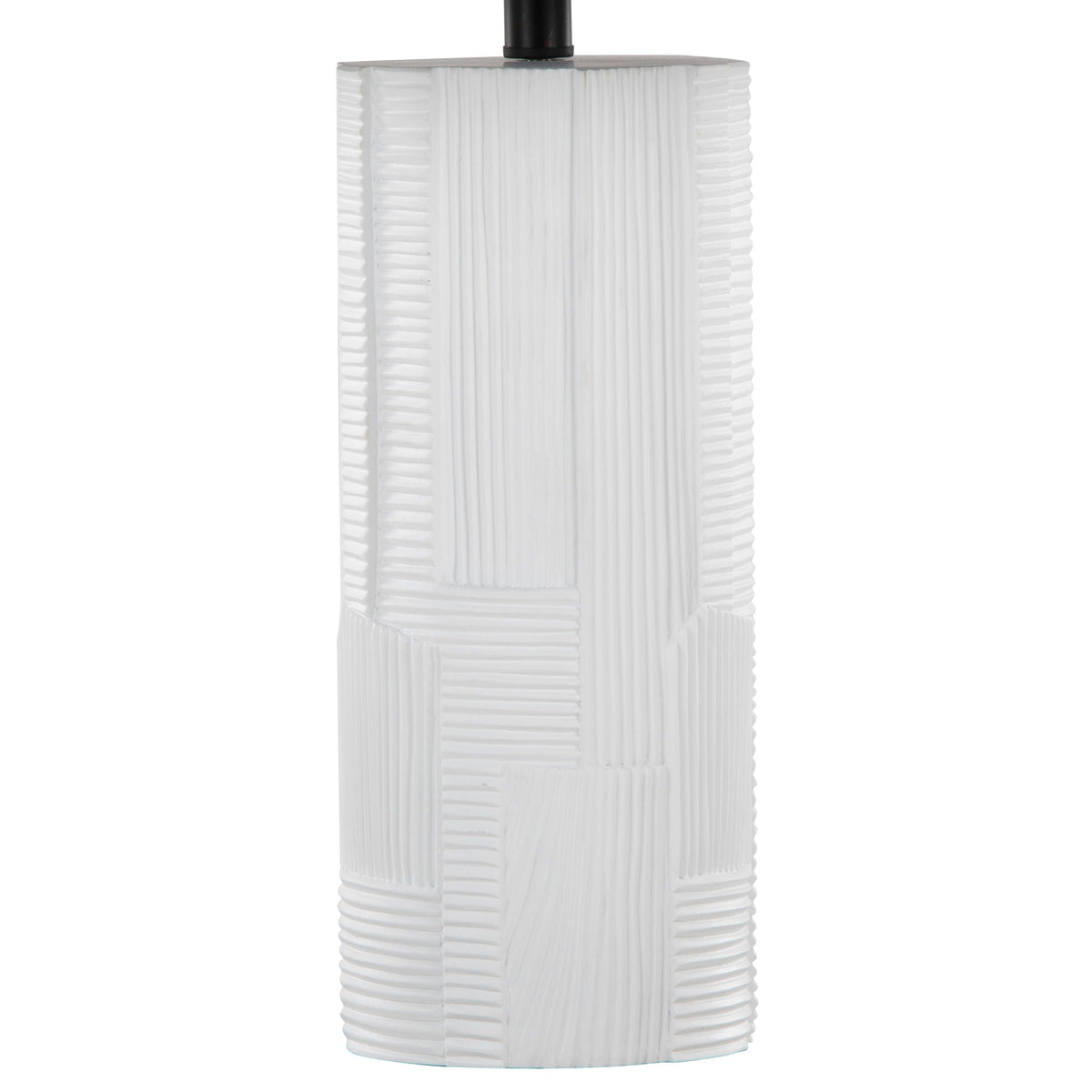 Petra contemporary table lamp set of 2, cream ribbed ceramic bases with black top accents on Tampa Home & Garden Store