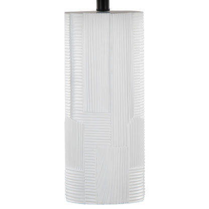 Petra contemporary table lamp set of 2, cream ribbed ceramic bases with black top accents on Tampa Home & Garden Store
