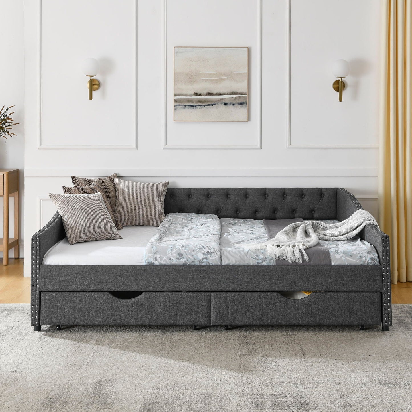 Upholstered Tufted Daybed with Storage Drawers