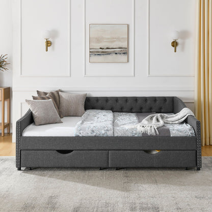 Upholstered Tufted Daybed with Storage Drawers