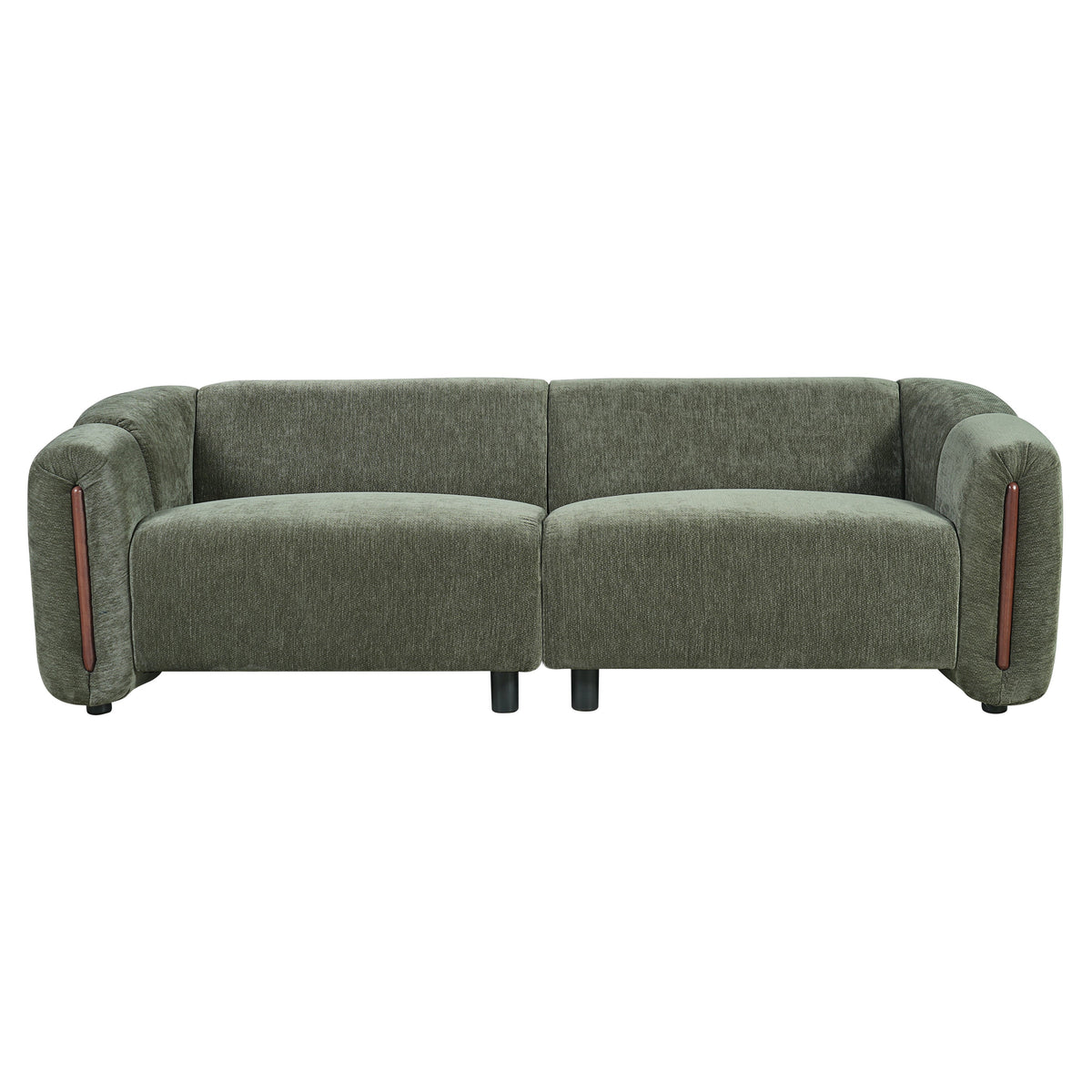 87.4in Modern Minimalist Curved Block Sofa, green fabric with tufted cushions on Tampa Home & Garden Store