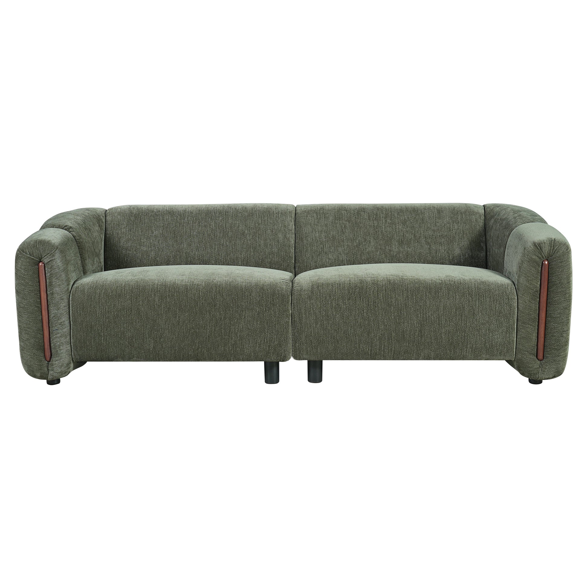 87.4in Modern Minimalist Curved Block Sofa, green fabric with tufted cushions on Tampa Home & Garden Store