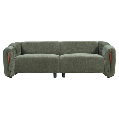 87.4in Modern Minimalist Curved Block Sofa, green fabric with tufted cushions on Tampa Home & Garden Store