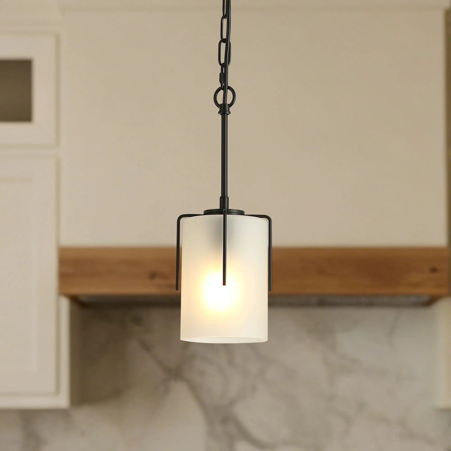 Adjustable Cylindrical Pendant Light, black metal with glass shade, Unique Piece Furniture on Tampa Home & Garden Store