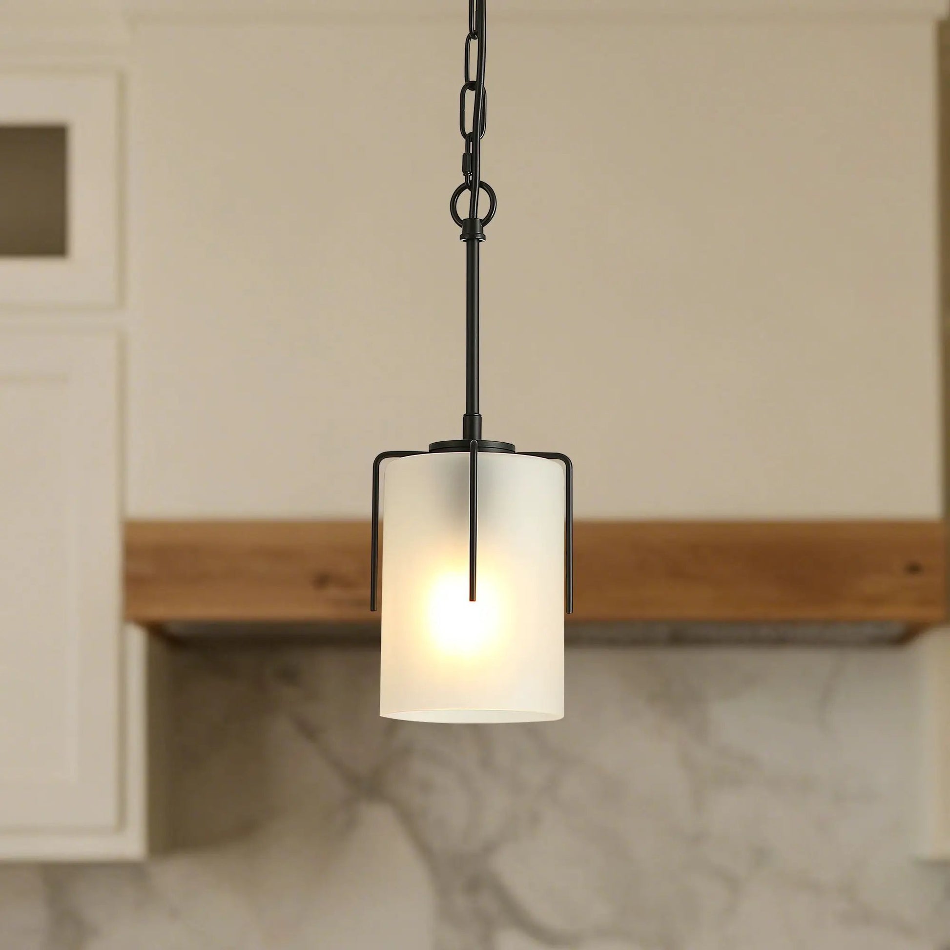 Adjustable Cylindrical Pendant Light, black metal with glass shade, Unique Piece Furniture on Tampa Home & Garden Store
