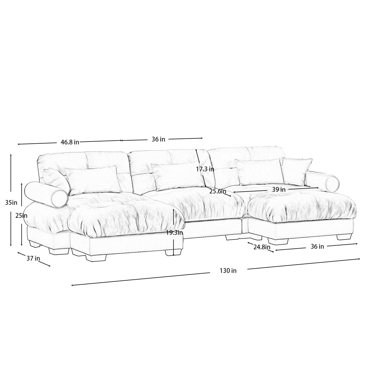 HouseOfZazla Super Comfort Oversized Modular Sectional Sofa with Movable Ottoman beige fabric on Tampa Home & Garden Store