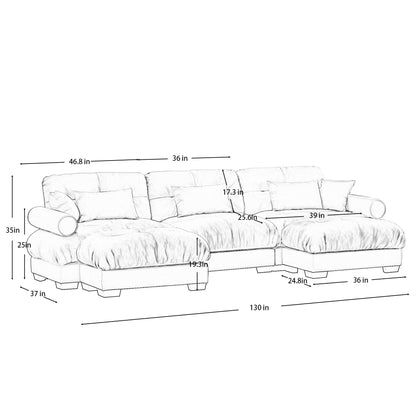 HouseOfZazla Super Comfort Oversized Modular Sectional Sofa with Movable Ottoman beige fabric on Tampa Home & Garden Store