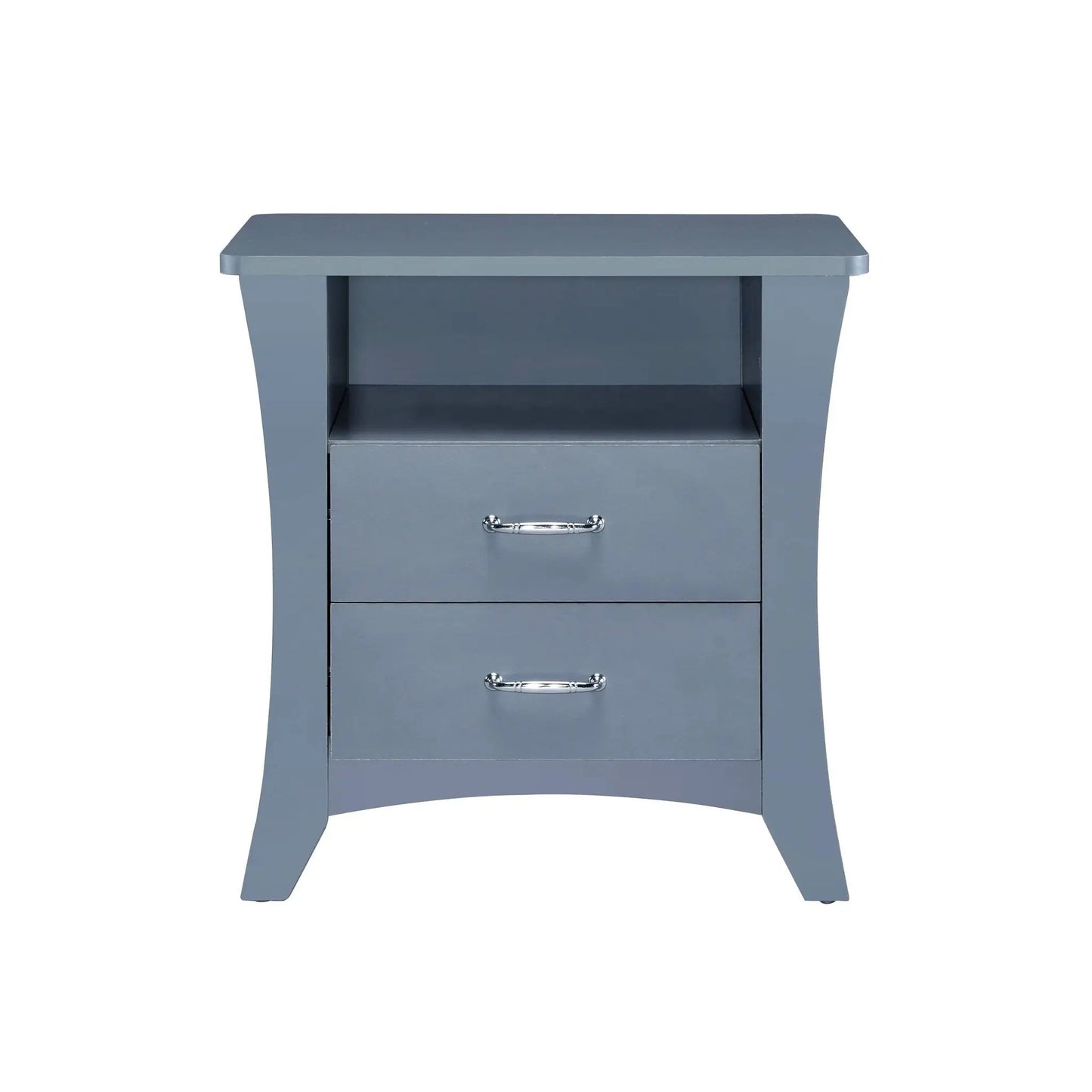 Colt Accent Table blue-gray two-drawer nightstand with chrome handles and open shelf on Tampa Home & Garden Store