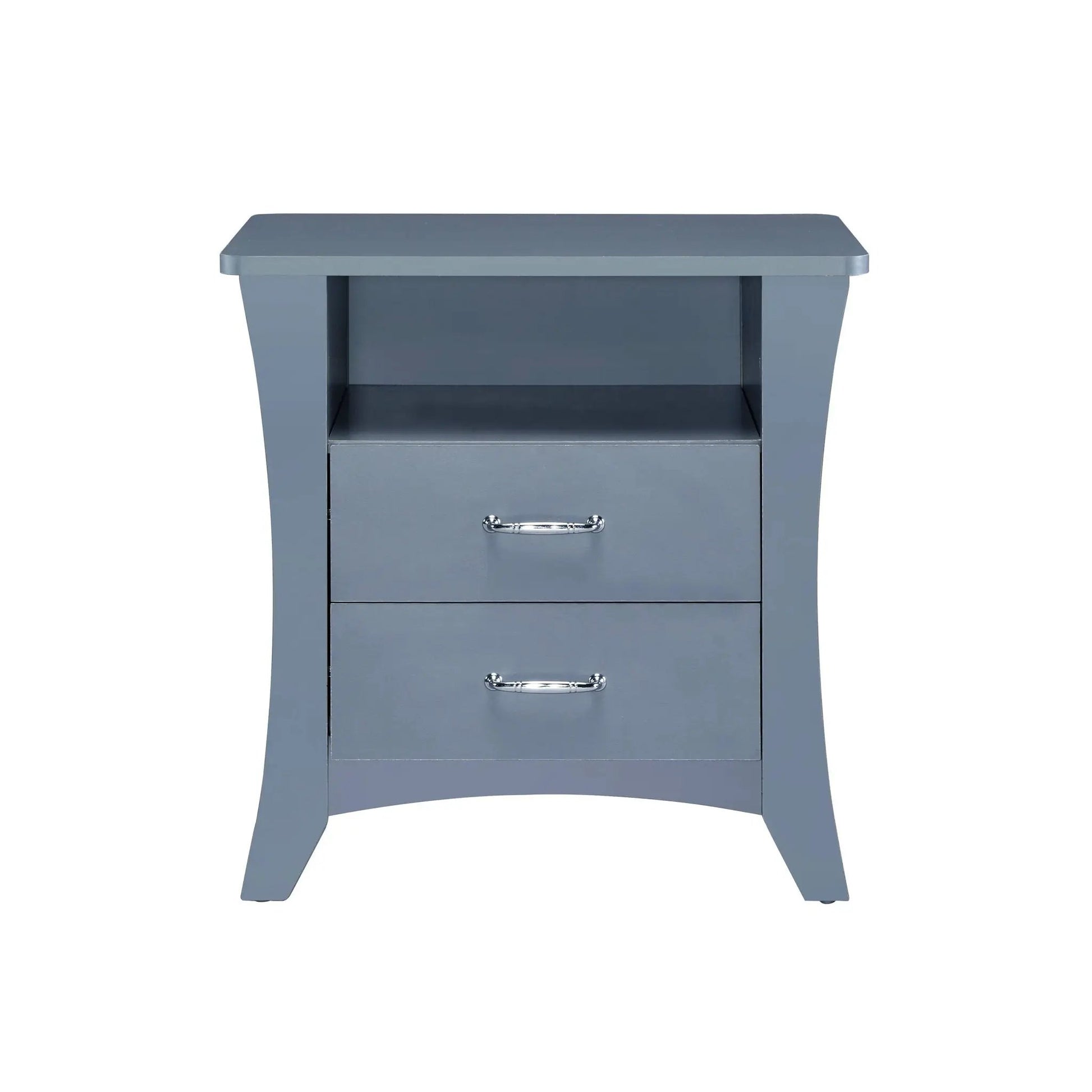 Colt Accent Table blue-gray two-drawer nightstand with chrome handles and open shelf on Tampa Home & Garden Store