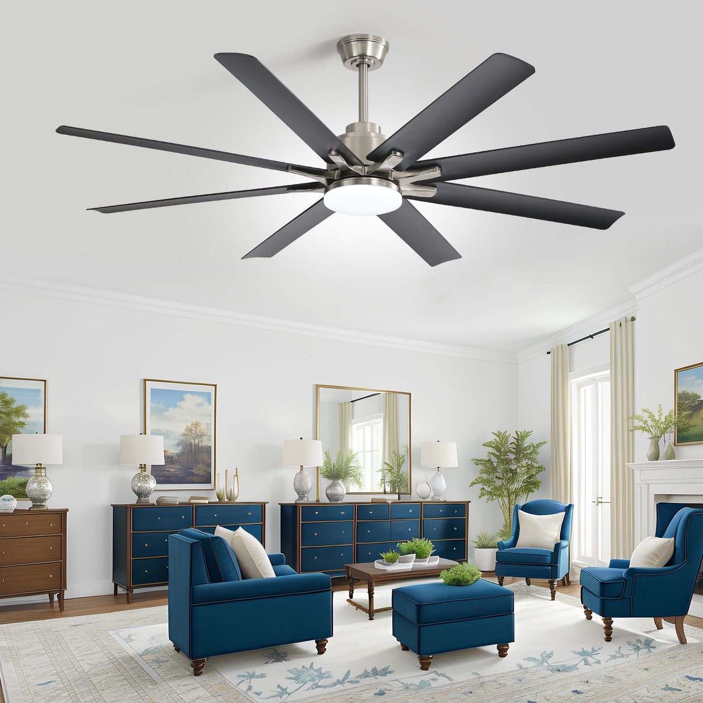 HouseOfZazla ceiling fan with dimmable LED light, 8 blades, brushed nickel finish, remote control on Tampa Home & Garden Store
