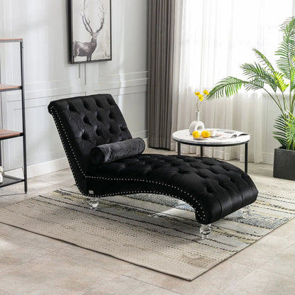 Indoor Chaise Lounge With Button Tufted Pillow