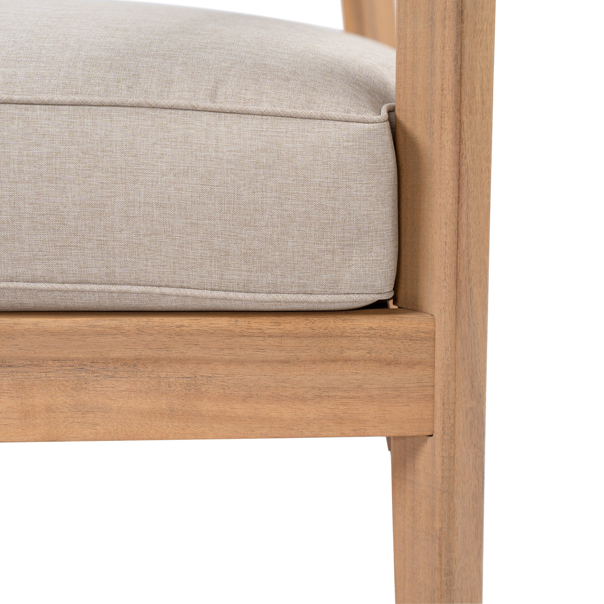 Mallorca Acacia Wood Club Chair with beige seat cushion by HouseOfZazla on Tampa Home & Garden Store