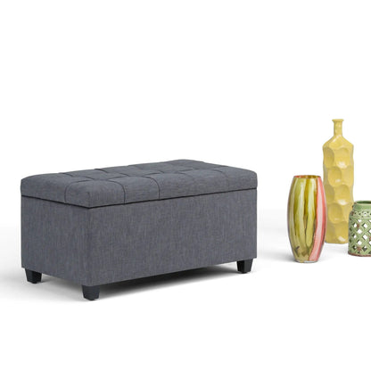 Sienna Upholstered Storage Ottoman Bench in gray fabric with tufted top on Tampa Home & Garden Store