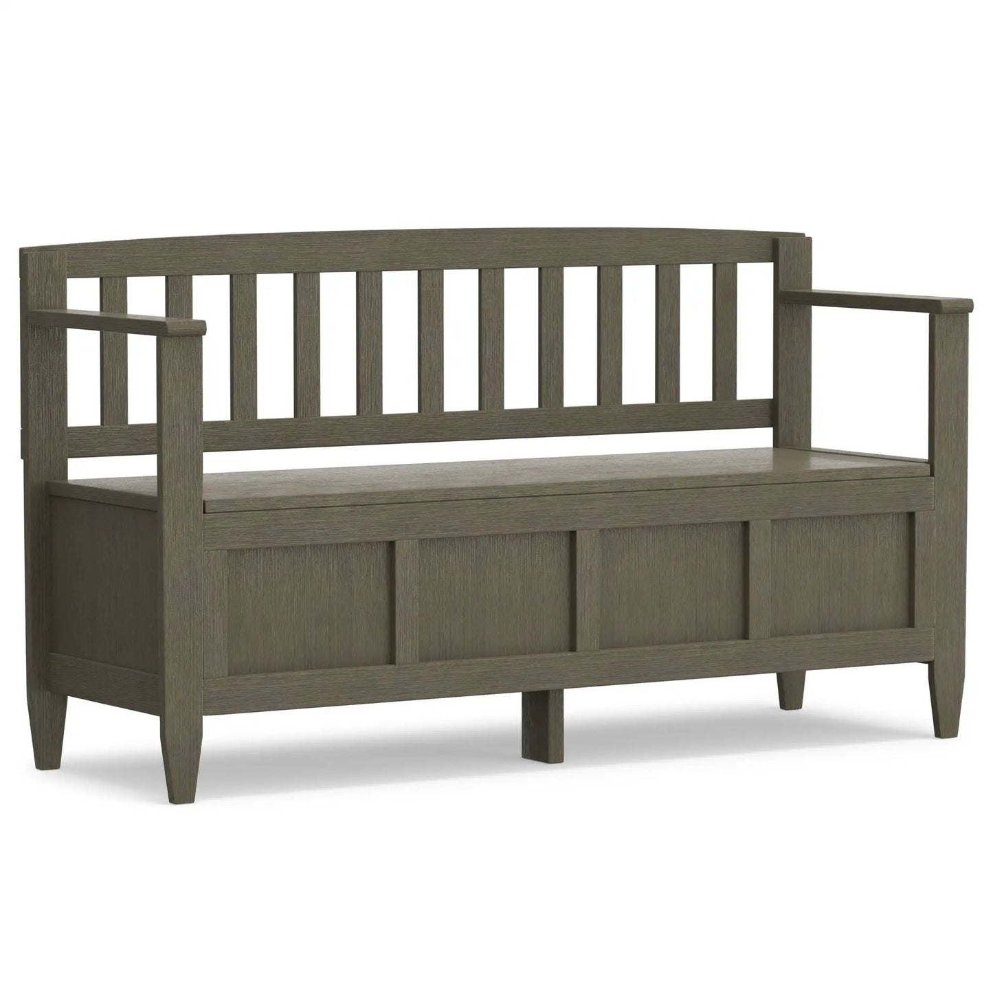 Brooklyn Handcrafted entryway storage bench in gray-brown wood with slatted back and arms on Tampa Home & Garden Store