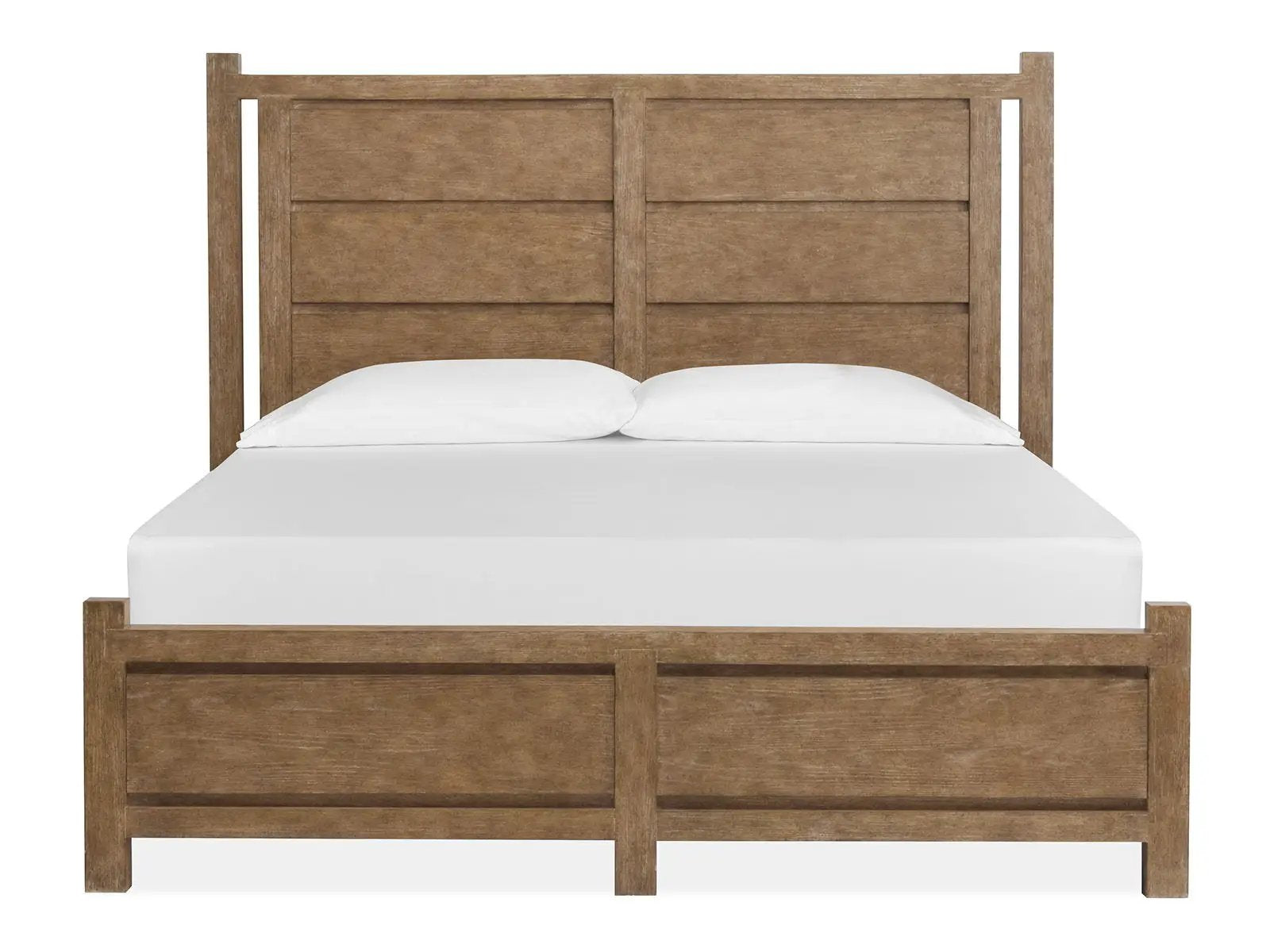 Plum Creek Panel Bed by Unique Piece Furniture in warm brown wood with paneled headboard on Tampa Home & Garden Store