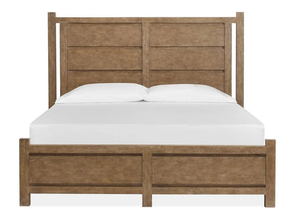 Plum Creek Panel Bed by Unique Piece Furniture in warm brown wood with paneled headboard on Tampa Home & Garden Store
