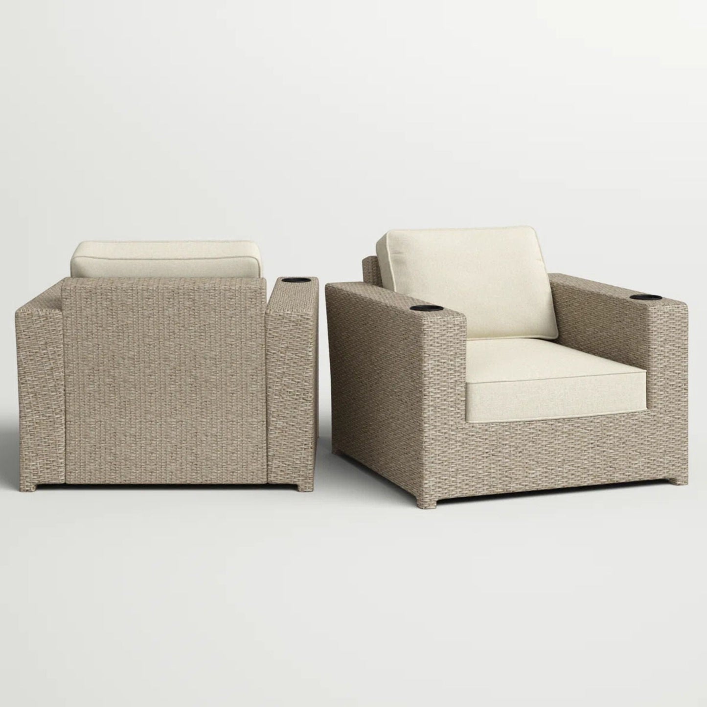Outdoor lounge chair set beige cushions woven rattan frame HouseOfZazla 2 chairs on Tampa Home & Garden Store
