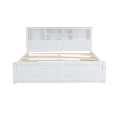 Platform Bed With Storage Headboard USB Drawers