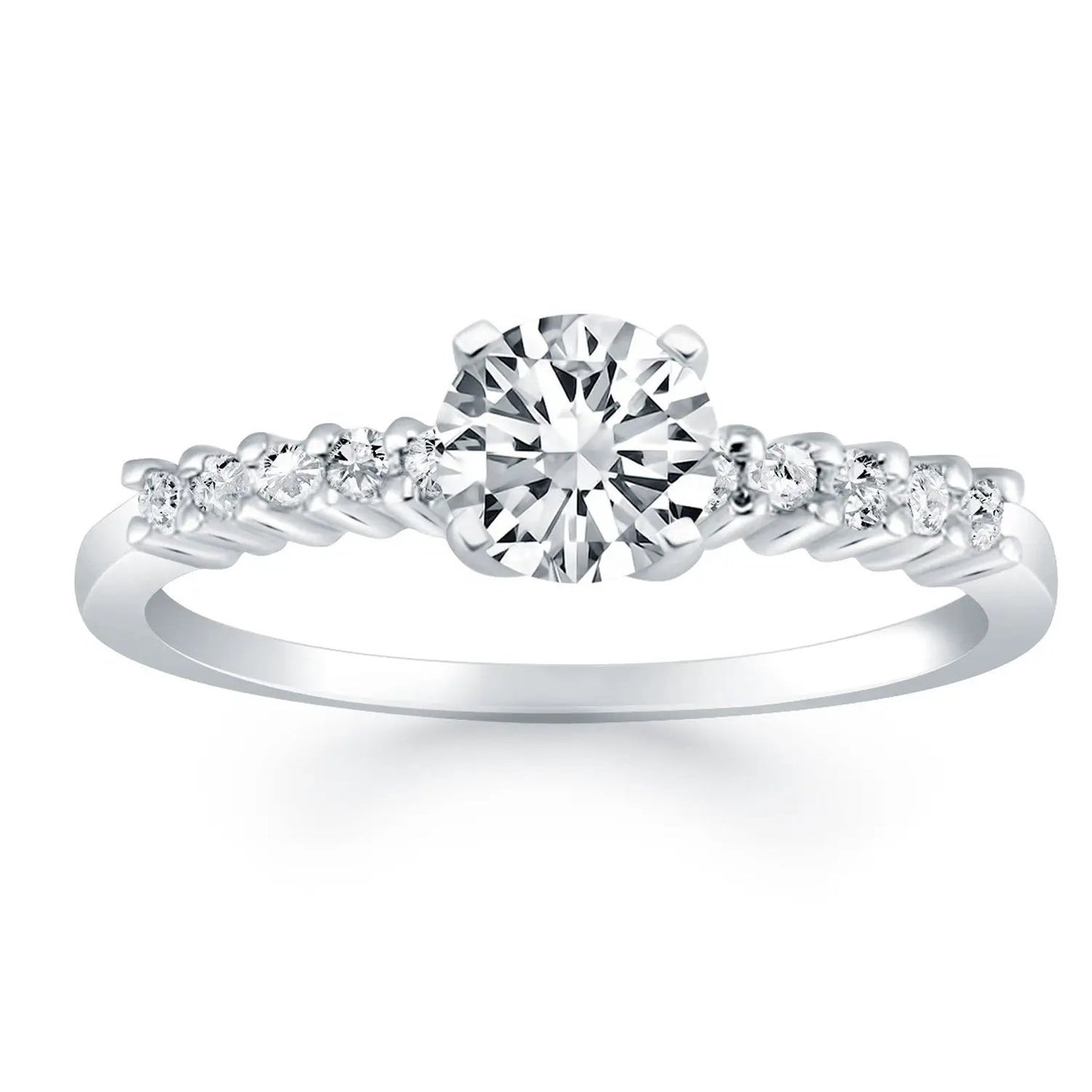 14k white gold engagement ring with a large center diamond and shared-prong accent diamonds along the band on Tampa Home & Garden Store