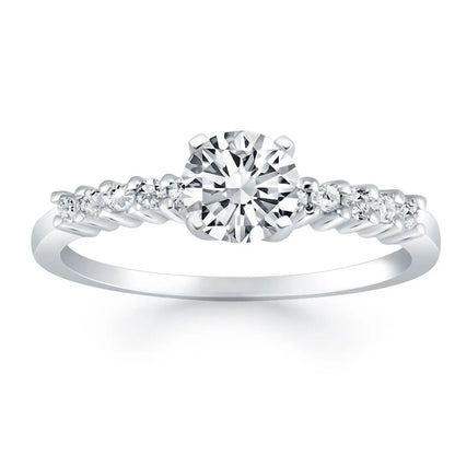 14k white gold engagement ring with a large center diamond and shared-prong accent diamonds along the band on Tampa Home & Garden Store