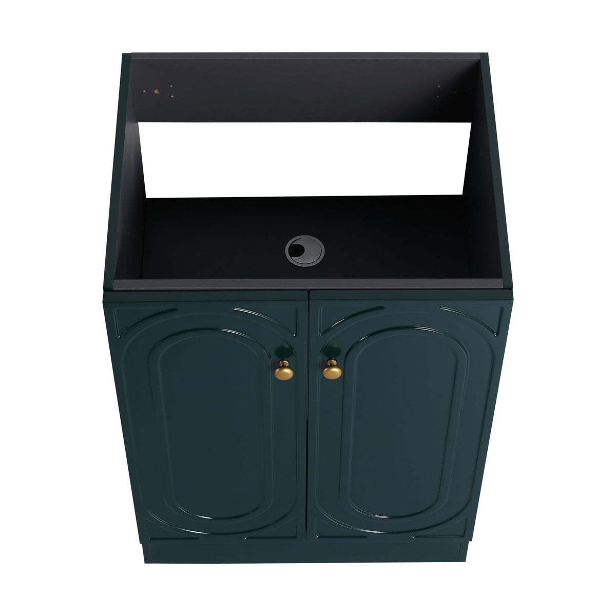Freestanding bathroom vanity with soft close, dark green finish, brass hardware, 2-door cabinet on Tampa Home & Garden Store