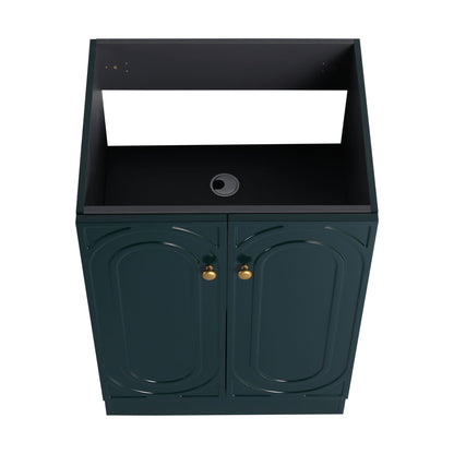 Freestanding bathroom vanity with soft close, dark green finish, brass hardware, 2-door cabinet on Tampa Home & Garden Store