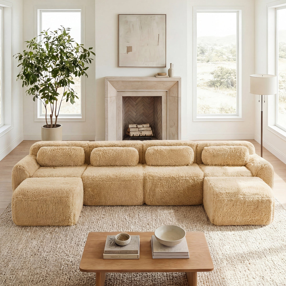Contemporary Plush And U Shaped Boneless Sofa