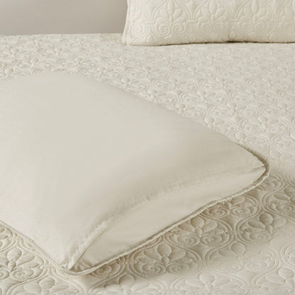 HouseOfZazla ivory 3-piece split-corner pleated quilted bedspread set with pillow sham on Tampa Home & Garden Store