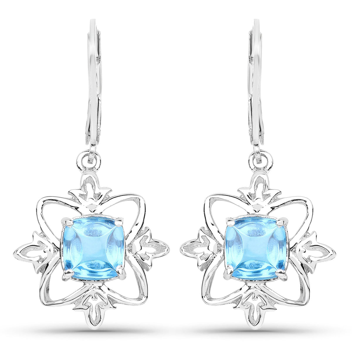 Pair of sterling silver earrings with 5.30ct Swiss blue topaz in floral halo by Bids.com on Tampa Home & Garden Store