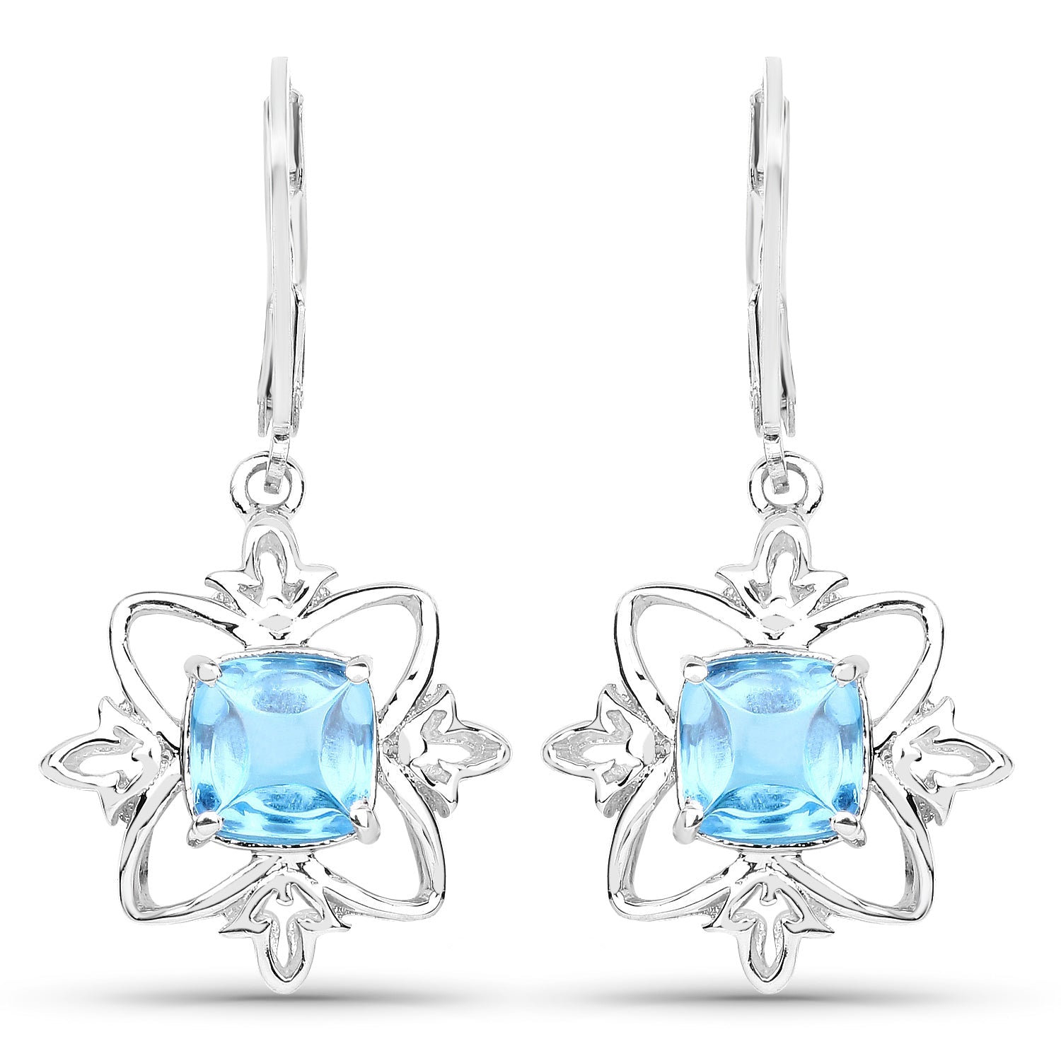 Pair of sterling silver earrings with 5.30ct Swiss blue topaz in floral halo by Bids.com on Tampa Home & Garden Store