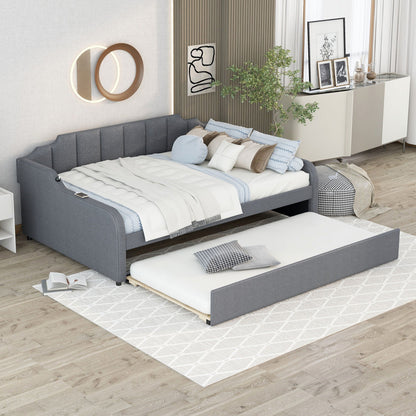 Full-size upholstered daybed with trundle and USB charging, gray fabric, modern bedroom setup on Tampa Home & Garden Store