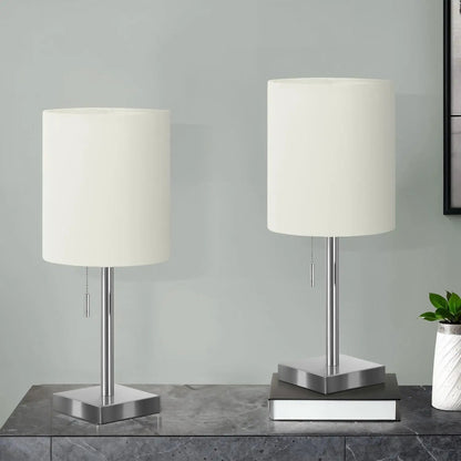 Table lamp set, nickel finish with white fabric shades, contemporary (2-pack) on Tampa Home & Garden Store