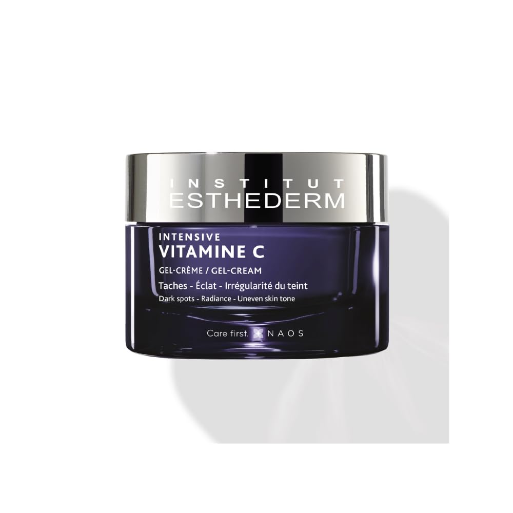 Face cream Esthederm Vitamin C Gel-Cream jar in dark purple glass with silver cap, 50 ml on Tampa Home & Garden Store