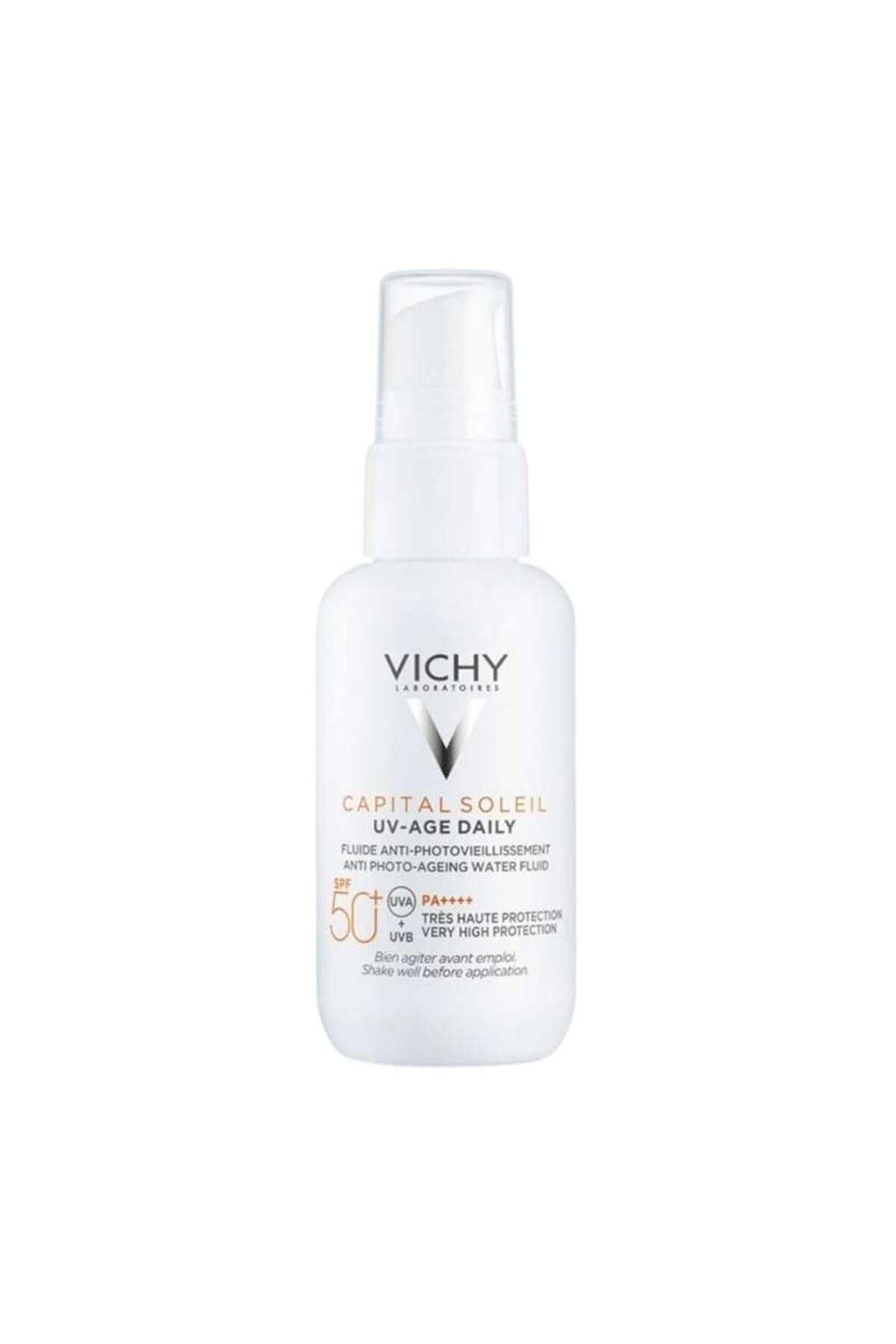 Vichy Capital Soleil UV-Age Daily SPF50+ sunscreen spray bottle, white plastic, 40ml on Tampa Home & Garden Store