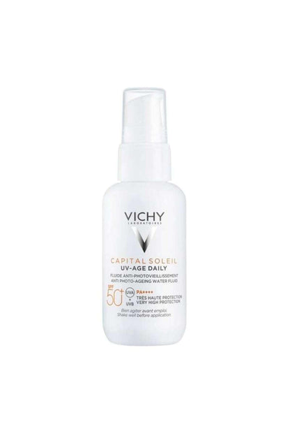 Vichy Capital Soleil UV-Age Daily SPF50+ sunscreen spray bottle, white plastic, 40ml on Tampa Home & Garden Store