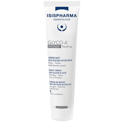 Glyco-A 25% glycolic acid night cream tube from IsisPharma, white with blue logo on Tampa Home & Garden Store