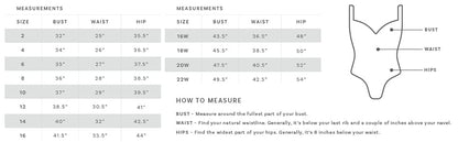 La Blanca floral stretch lined one-piece swimsuit size chart with lace-up back diagram on Tampa Home & Garden Store