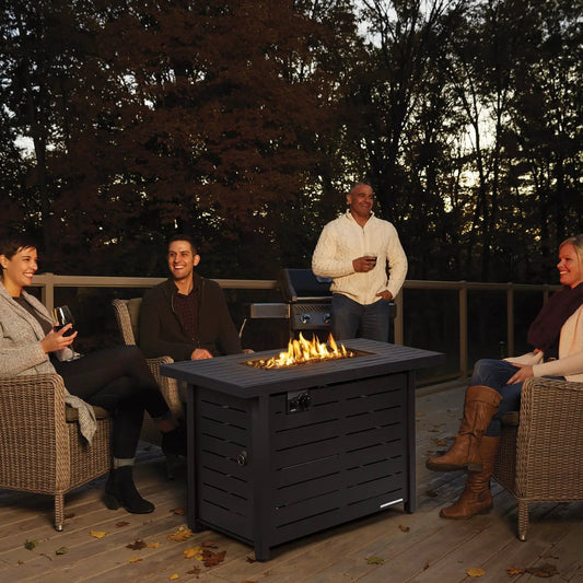 42 Inch 60 000 BTU Rectangular Propane Fire Pit Table with Waterproof Cover - Tampa Home & Garden Store