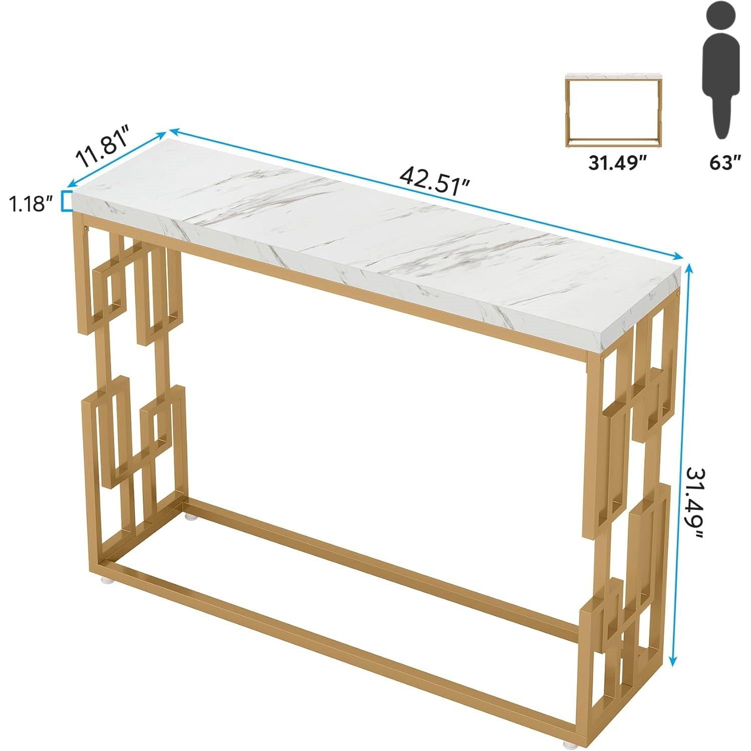 42-inch Modern Console Sofa Table with White Faux Marble Top and Gold Frame - Tampa Home & Garden Store