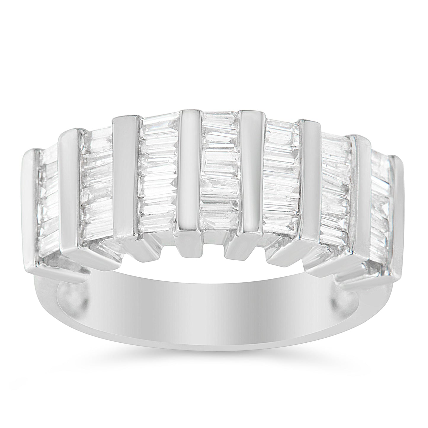 Sterling silver unisex ring with 1.0 ctw baguette diamonds in vertical channel multi-row design on Tampa Home & Garden Store